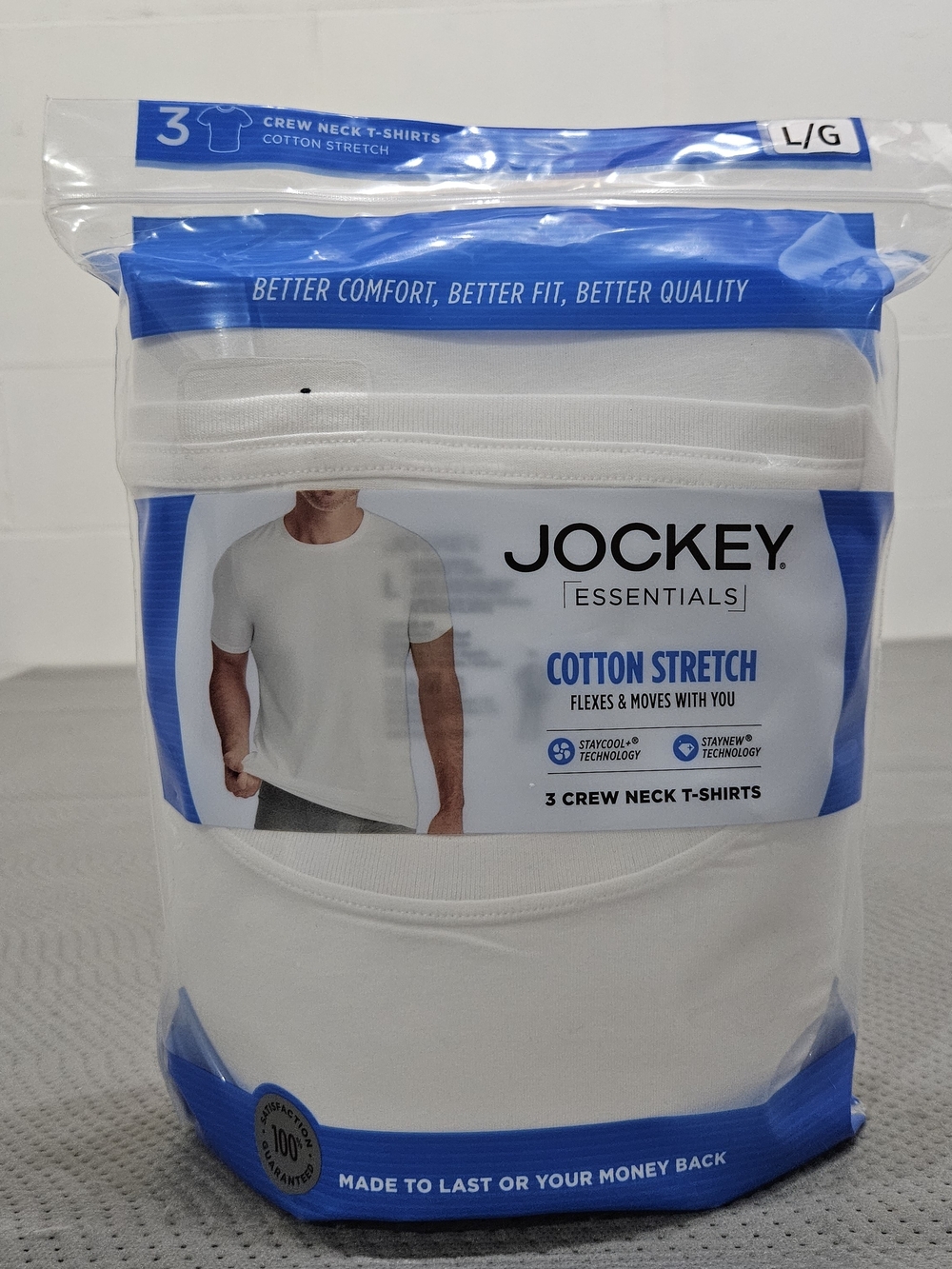 Jockey Cotton Stretch Crew Neck T-Shirts - White (Packaging) Size L